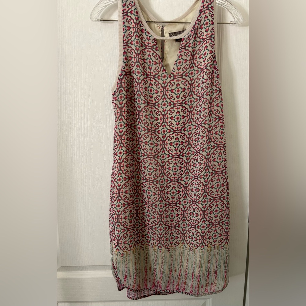 Charlie Jade Cream Red and green Patterned sleeveless short Dress lined Small